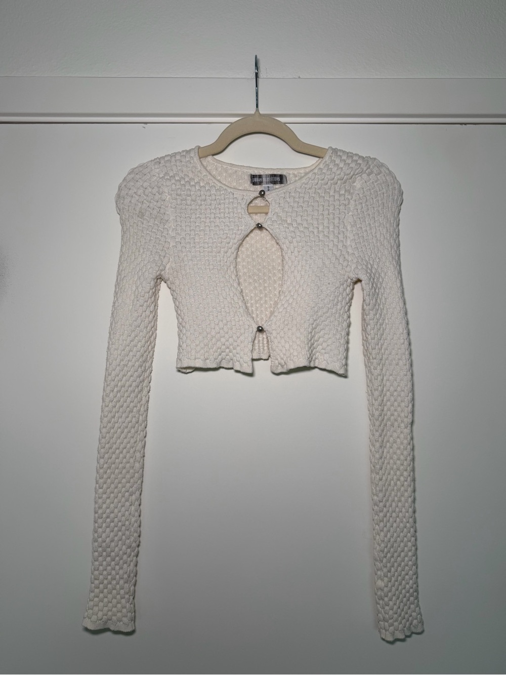 Urban Outfitters Ivory Textured Cropped Cardigan